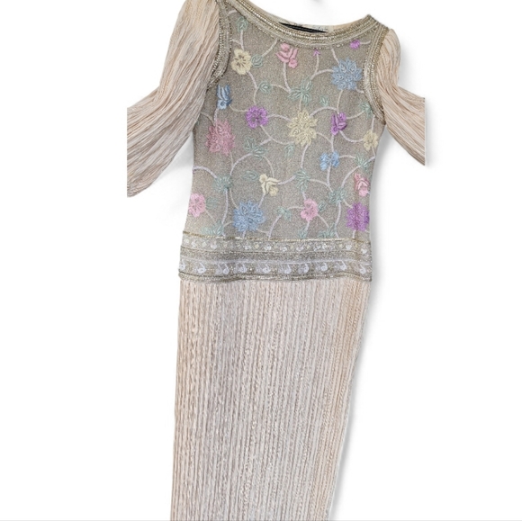 Mary Mcfadden Elegant Floral Embroidered Sequined Dress Sz 8 - Picture 2 of 16